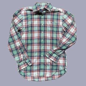 Vineyard Vines Whale Button Down Plaid Green Pink Shirt Cotton Men's Size XS